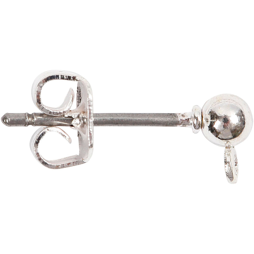 Ørestikker, L: 13 mm, diam. 3,8 mm, hulstr. 0,8 mm, forsølvet, 10 stk./ 1 pk.