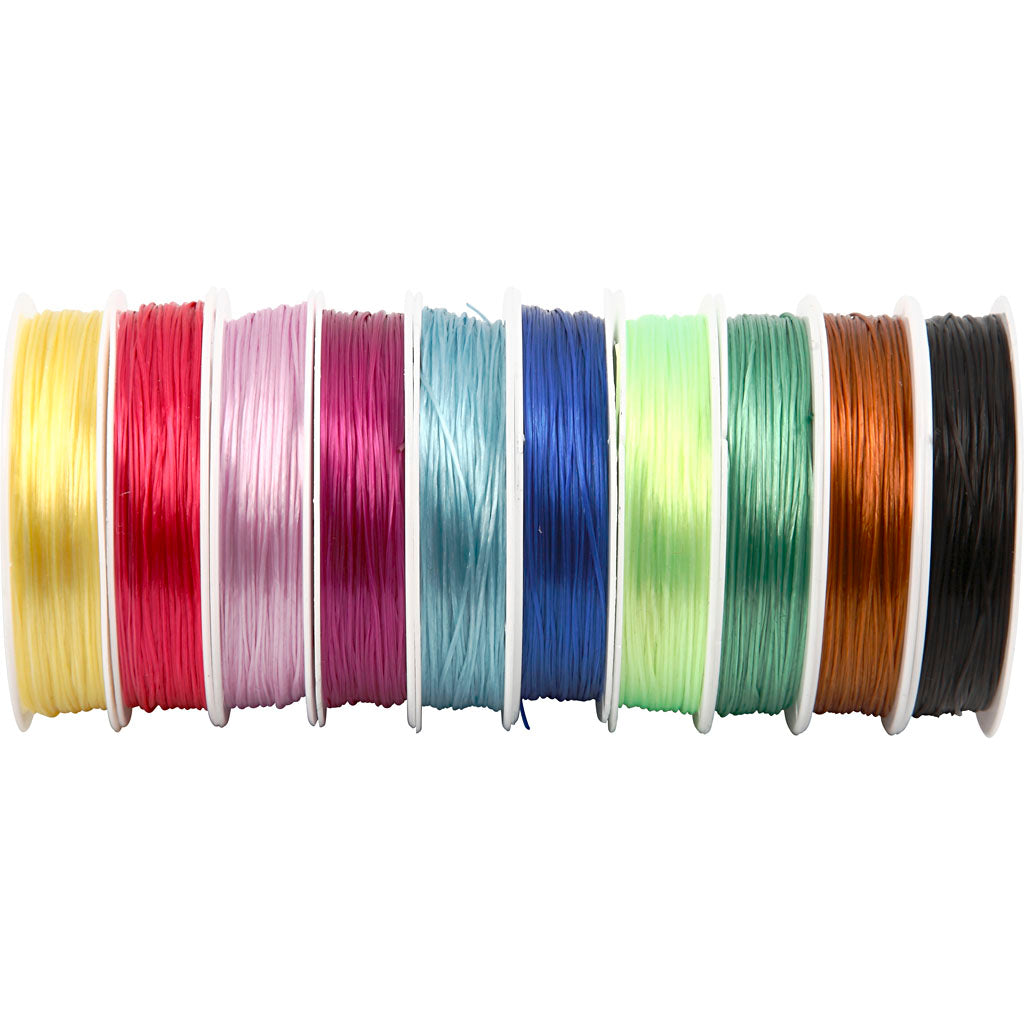 Elastiksnor, tykkelse 1 mm, ass. farver, 250 m, 10x25 m/ 1 pk.