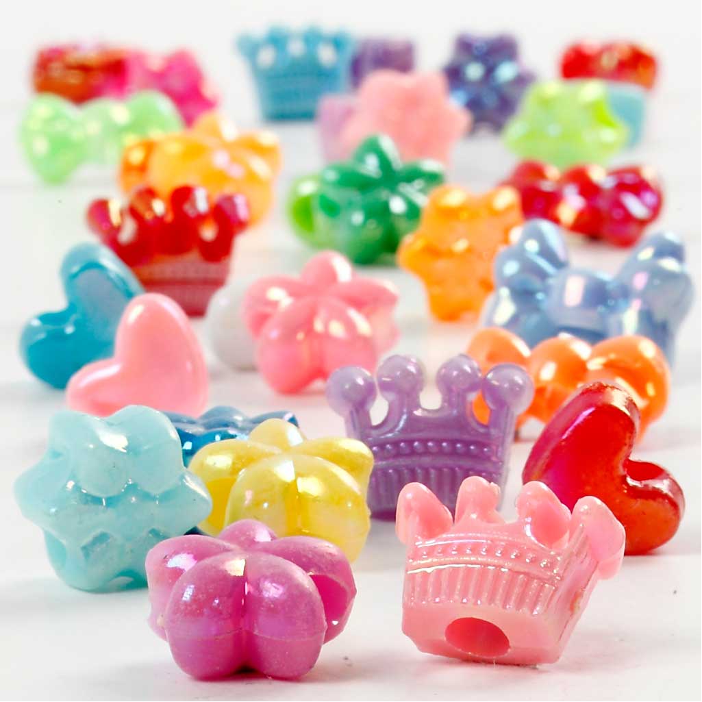 Figurperler, diam. 10 mm, hulstr. 3 mm, ca. 190 stk., 65 g, 125 ml/ 1 pk.