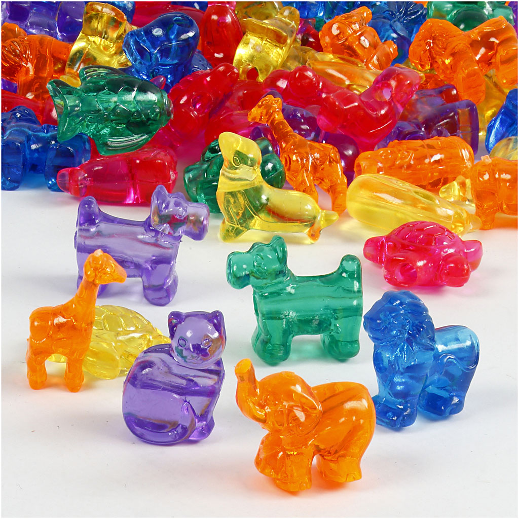 Figurperler, str. 25 mm, hulstr. 4 mm, ca. 220 stk., ass. farver, 700 ml/ 1 ds.