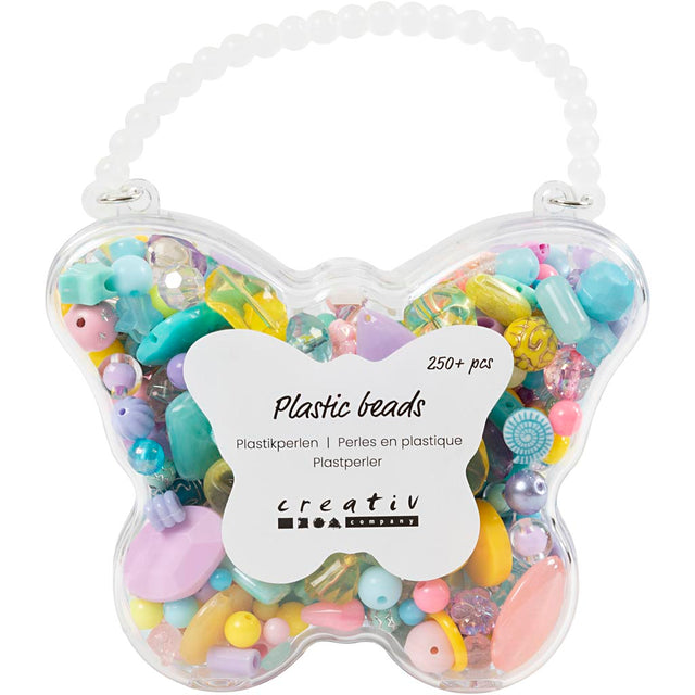 Plastperler, diam. 5-35 mm, hulstr. 1-8 mm, ass. farver, 193 g, 300 ml/ 1 pk.