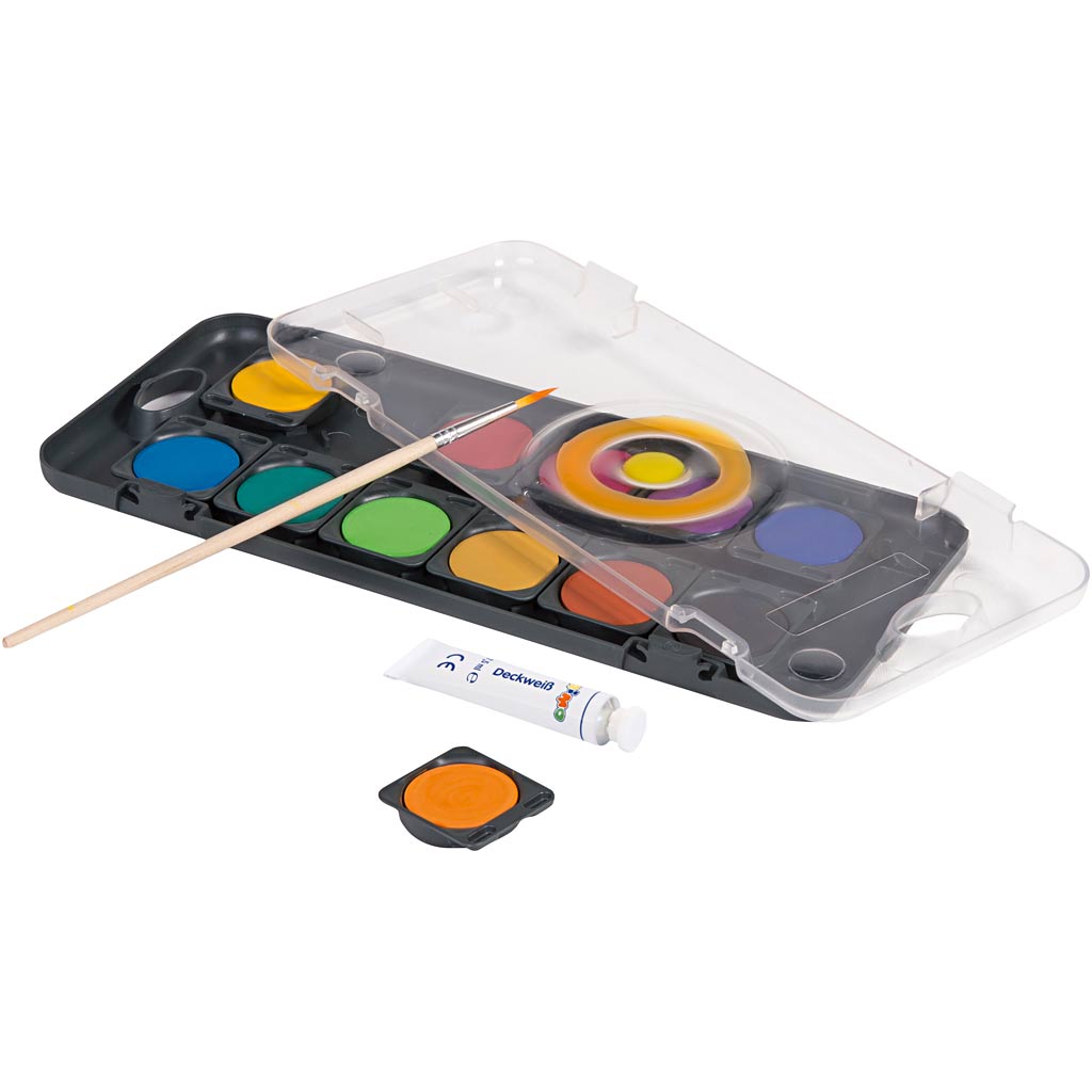 Skole Tempera Vandfarve, diam. 30 mm, ass. farver, 12 frv./ 1 pk.