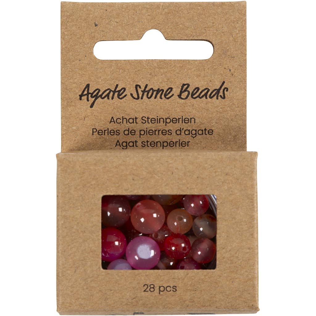Agat stenperler, diam. 6+8+10 mm, hulstr. 0,9-1 mm, beige, rosa, 28 stk./ 1 pk.