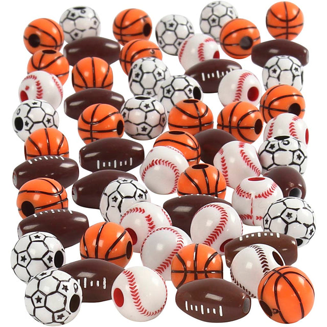 Sportsperler, str. 11-15 mm, hulstr. 3-4 mm, ca. 55 stk., ass. farver, 45 g/ 1 pk.