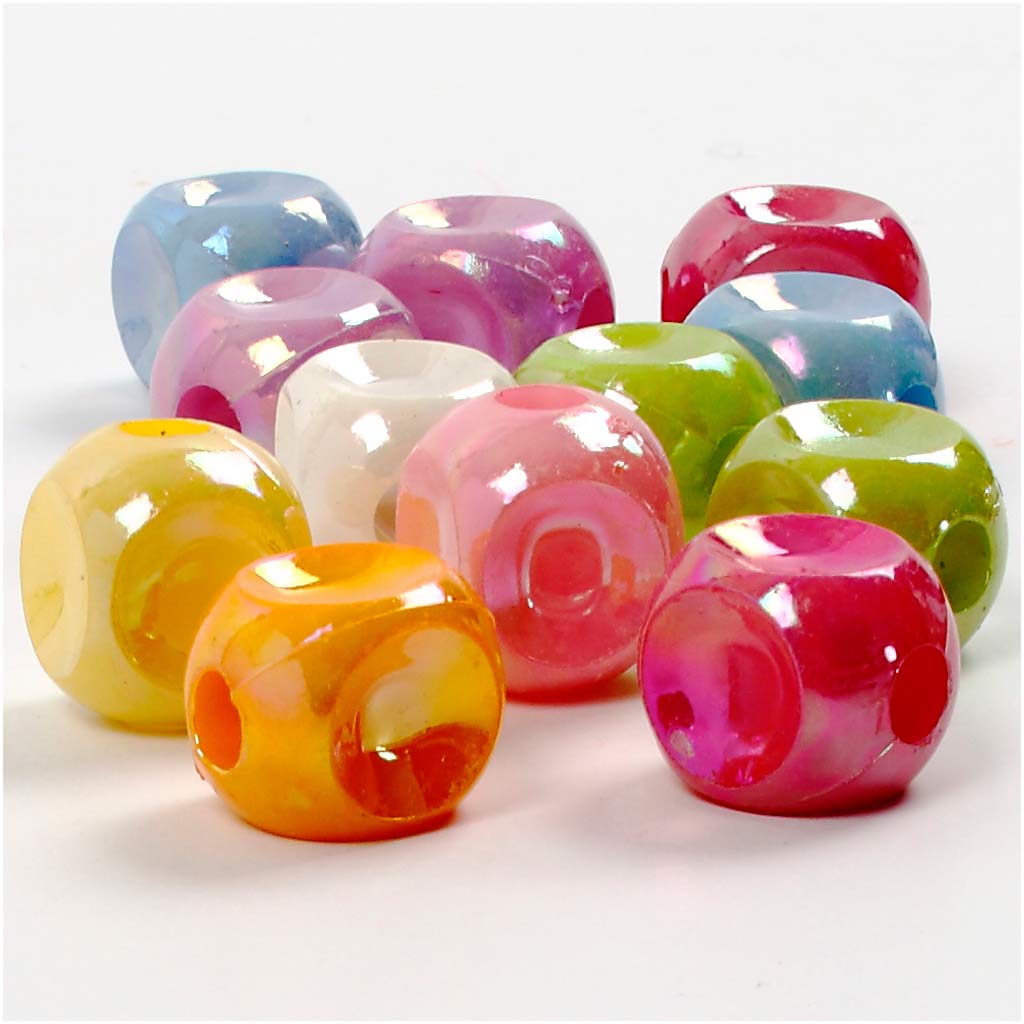 Terningperler, str. 10x10 mm, hulstr. 4 mm, ca. 90 stk., 60 g, 125 ml/ 1 pk.