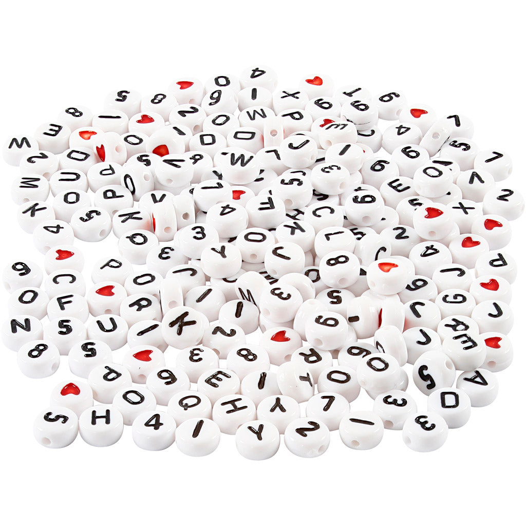 Bogstavperler, str. 7 mm, hulstr. 1,2 mm, ca. 1500 stk., hvid, 200 g/ 1 pk.