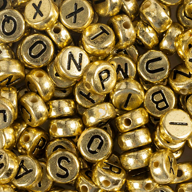 Bogstavperler, diam. 7 mm, hulstr. 1,2 mm, ca. 200 stk., guld, 21 g/ 1 pk.