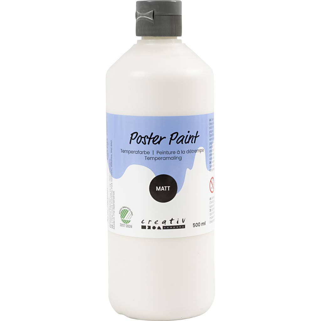 Temperamaling, mat, halvdækkende, hvid, 500 ml/ 1 fl.