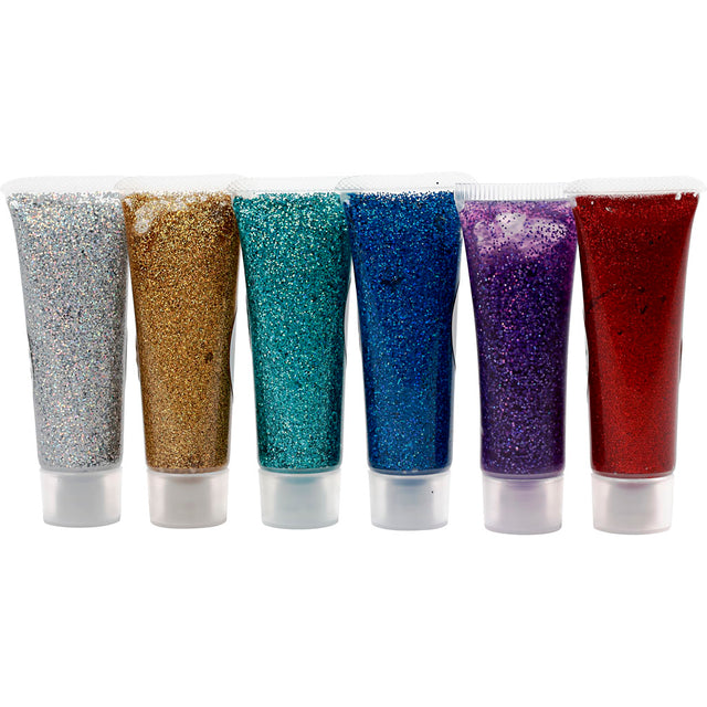 Eulenspiegel Glittergel, ass. farver, 6x18 ml/ 1 pk.