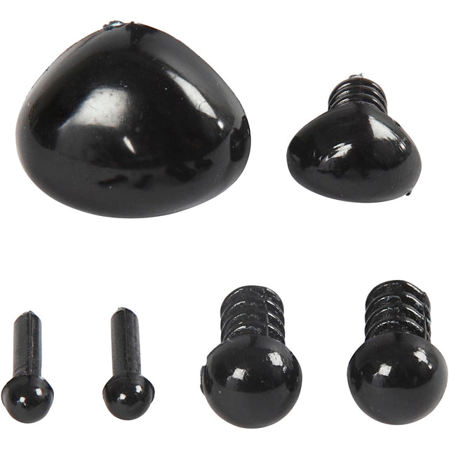 Øjne og snuder til modellering, diam. 3+6 mm, str. 8x6+14x11 mm, sort, 20 sæt/ 1 pk.