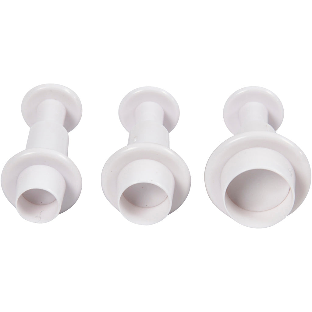 Udstikkere med præg, cirkel, diam. 1,1+1,3+1,7 cm, hvid, 3 stk./ 1 pk.