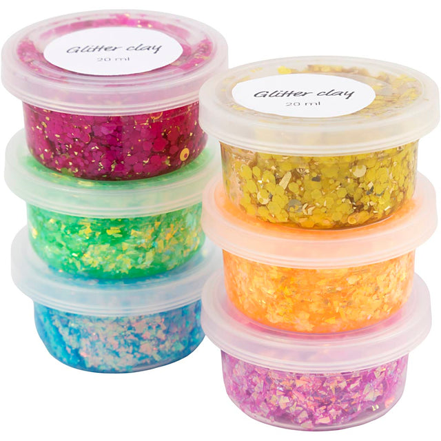 Glitter Clay, glade farver, 6x20 g/ 1 pk.