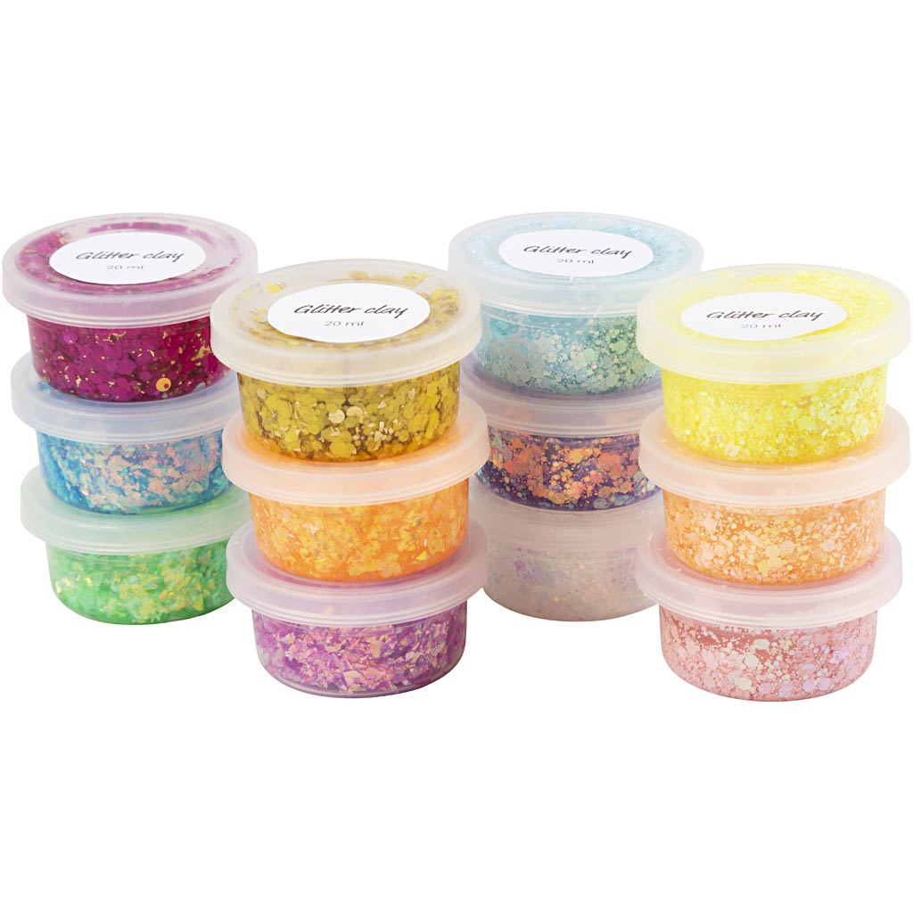 Glitter Clay, ass. farver, 72x20 g/ 1 pk.