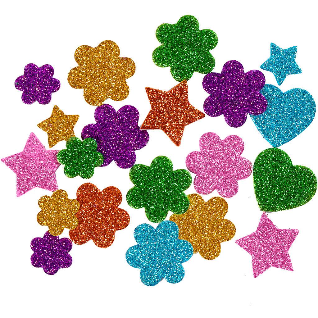 Mosgummifigurer, Stjerner, blomster og hjerter, diam. 19+29 mm, 100 ass./ 1 pk.