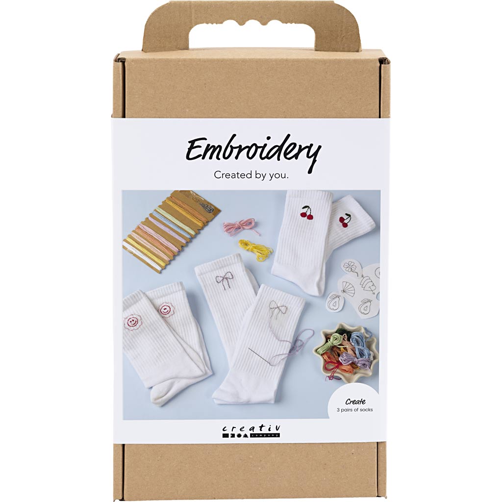 DIY Kit Broderi, strømper, hvid, 1 pk.