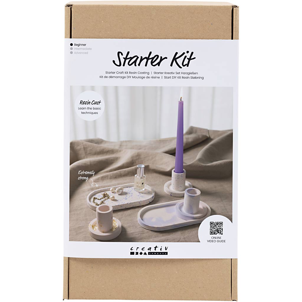 Start DIY Kit Resinstøbning, 3 lysestager og 2 fade, blå, lys pink, hvid, 1 pk.