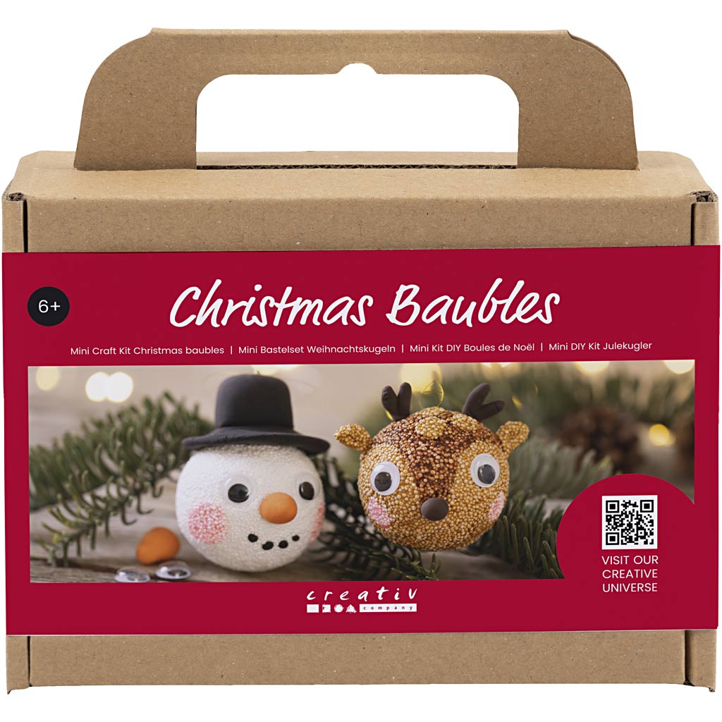 Mini DIY Kit Julekugler, Rensdyr og snemand, 1 pk.