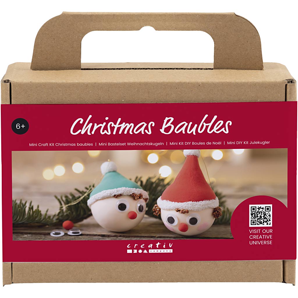 Mini DIY Kit Julekugler, Rød og grøn nisse, 1 pk.
