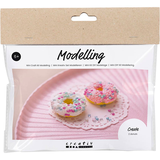 Mini DIY Kit Modellering, Donuts, pink, turkis, hvid, gul, 1 pk.