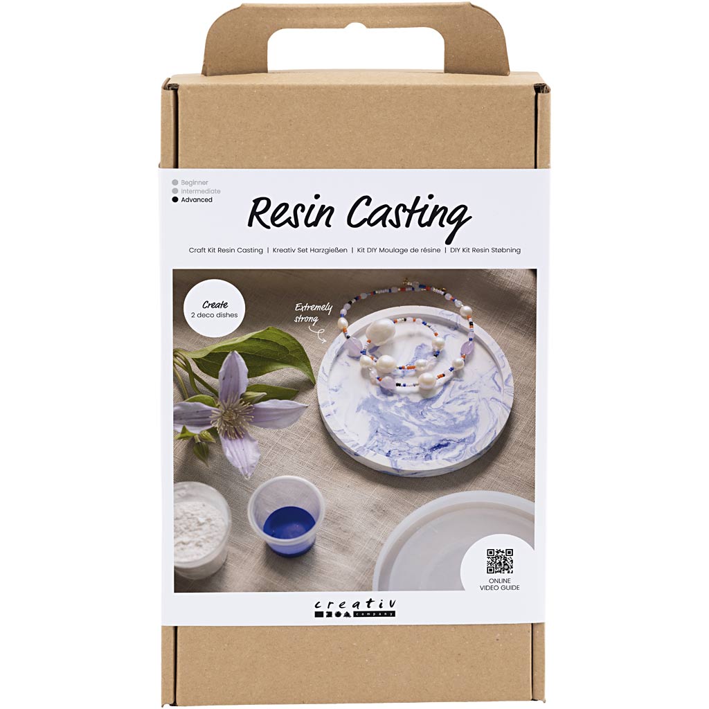 DIY Kit Resinstøbning, Rund bakke med marmorering, blå, hvid, 1 pk.
