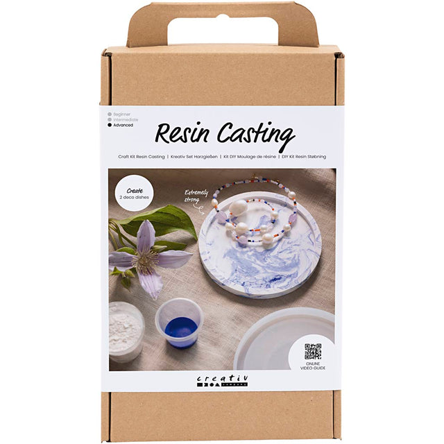 DIY Kit Resinstøbning, Rund bakke med marmorering, blå, hvid, 1 pk.
