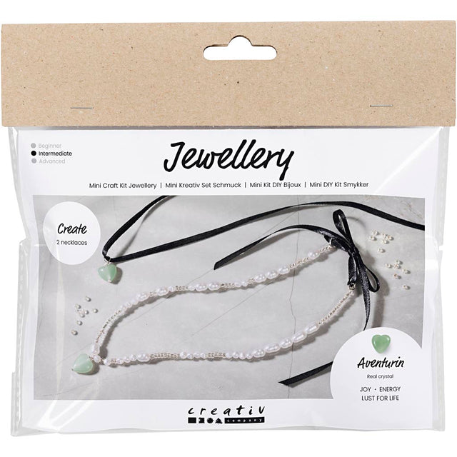 Mini DIY Kit Smykker, Aventurin hjerte, klar, 1 pk.