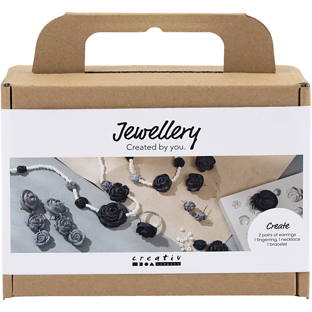 Mini DIY Kit Smykker, Roser, sort, sort/hvid, hvid, 1 pk.