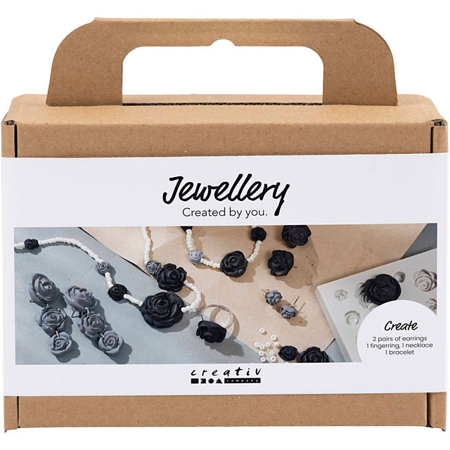 Mini DIY Kit Smykker, Roser, sort, sort/hvid, hvid, 1 pk.