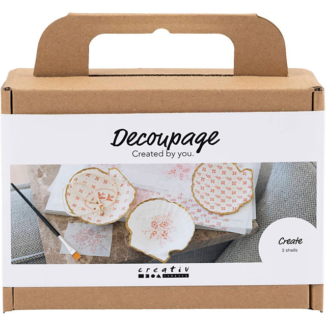Mini DIY Kit Decoupage, Muslingeskaller, soft rosa, 1 pk.
