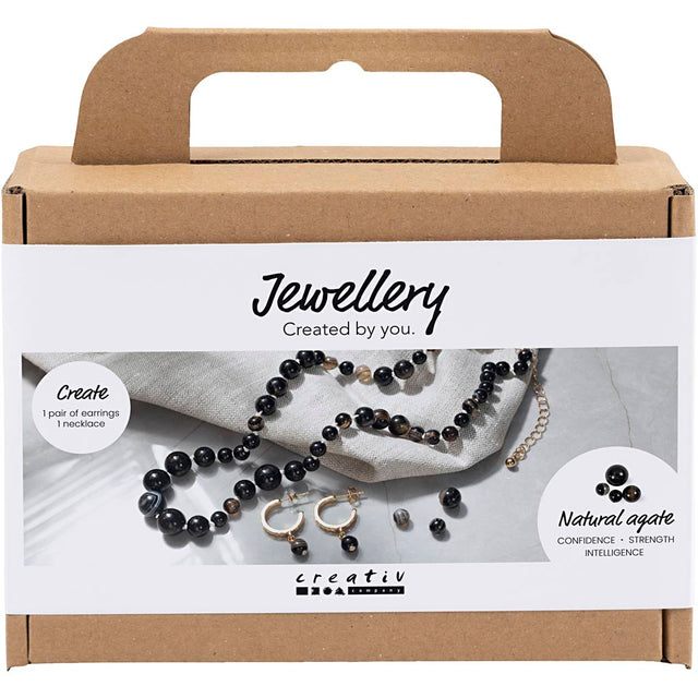 Mini DIY Kit Smykker, Halskæde og øreringe, sort, hvid, 1 pk.
