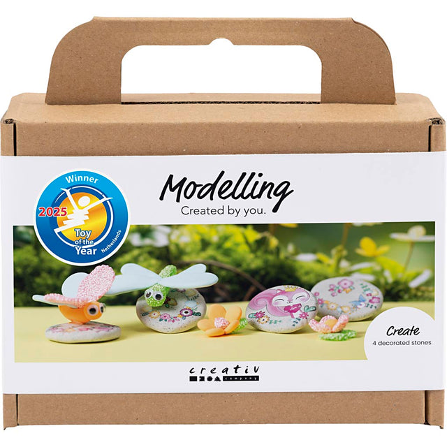 Mini DIY Kit Modellering, Sten med insekt, grå, lys pink, lys turkis, 1 pk.