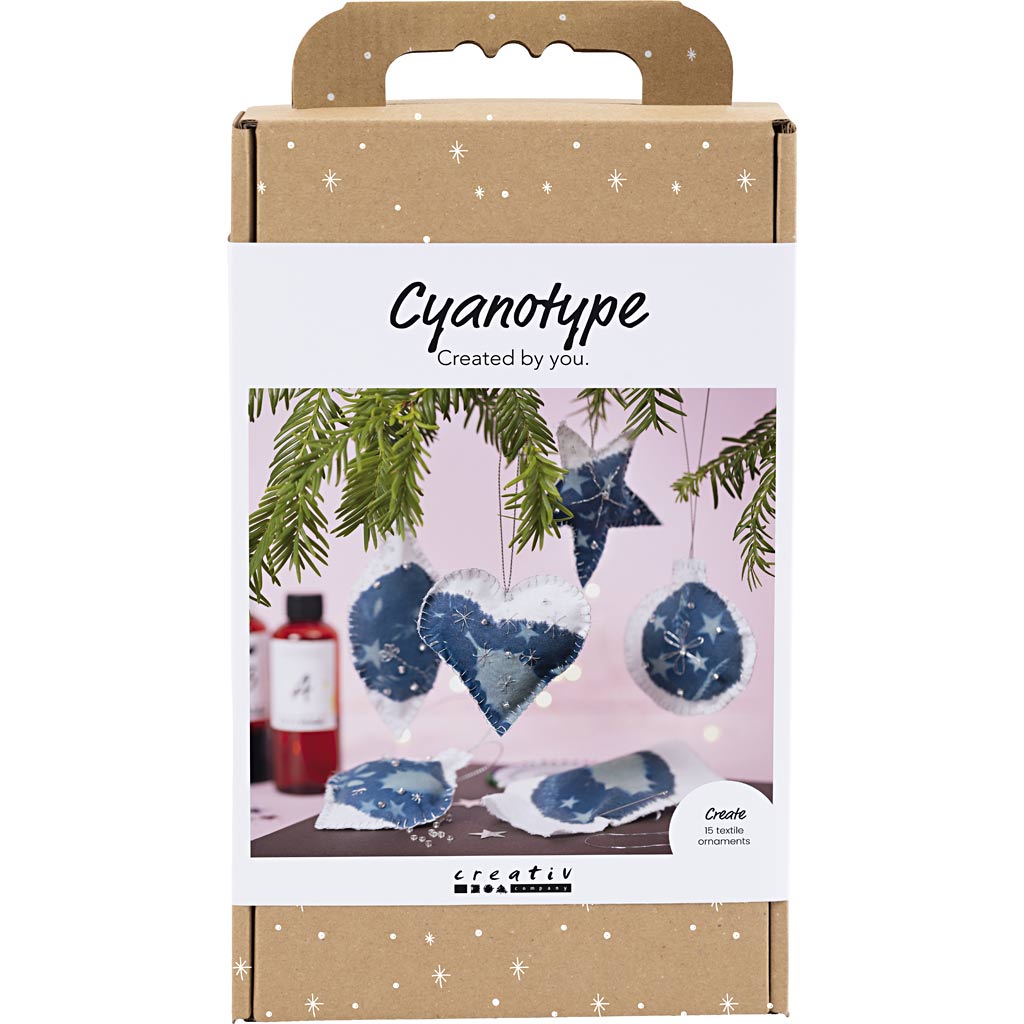 DIY Kit Cyanotypi, Julepynt, blå, sølv, 1 pk.