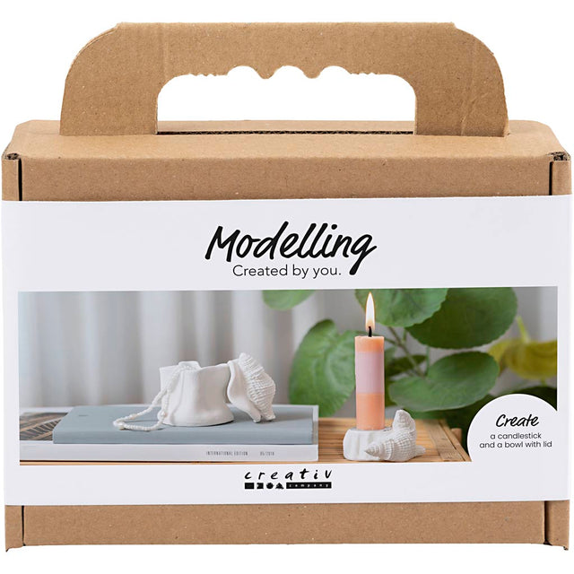 Mini DIY Kit Modellering, Lysestager med konkylier, off white, 1 pk.