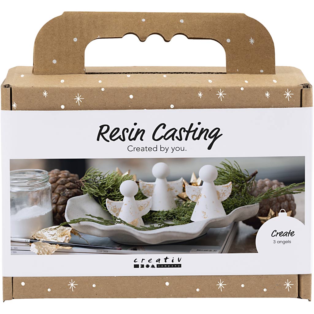 Mini DIY Kit Resinstøbning, Engle, guld metal, hvid, 1 pk.