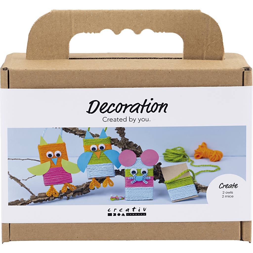 Mini DIY Kit Dekoration, Mus og ugler, ass. farver, 1 pk.