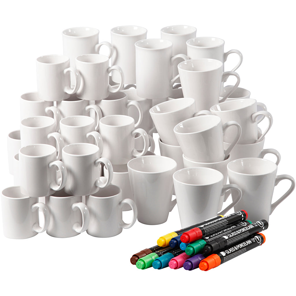 Gruppe DIY Kit Mal hvide krus, H: 7-10 cm, hvid, 1 sæt
